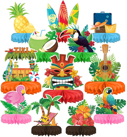 Hawaiian Luau Party Decorations Set: Aloha Theme Table Decoration with Luau Honeycomb Centerpiece for Tiki and Luau Hawaiian Party Supplies