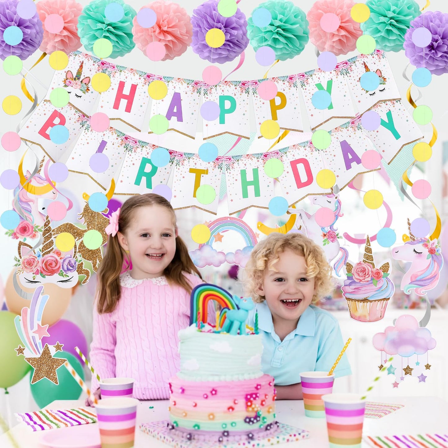 Unicorn Birthday Decorations, Happy Birthday Banner,Unicorn Party Decor