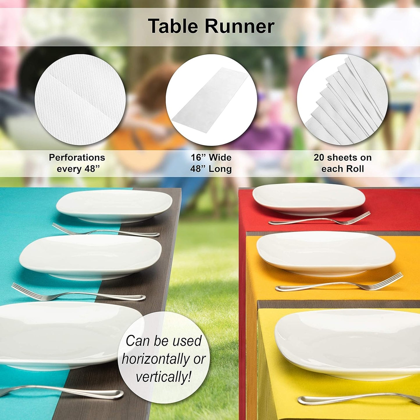 AH American Homestead Paper Dining Table Runner- 78 ft. Disposable Party Table Covers - 20 Perforated Table Runners 16” x 48”- Cloth-Like Table Cover Roll (Raspberry)