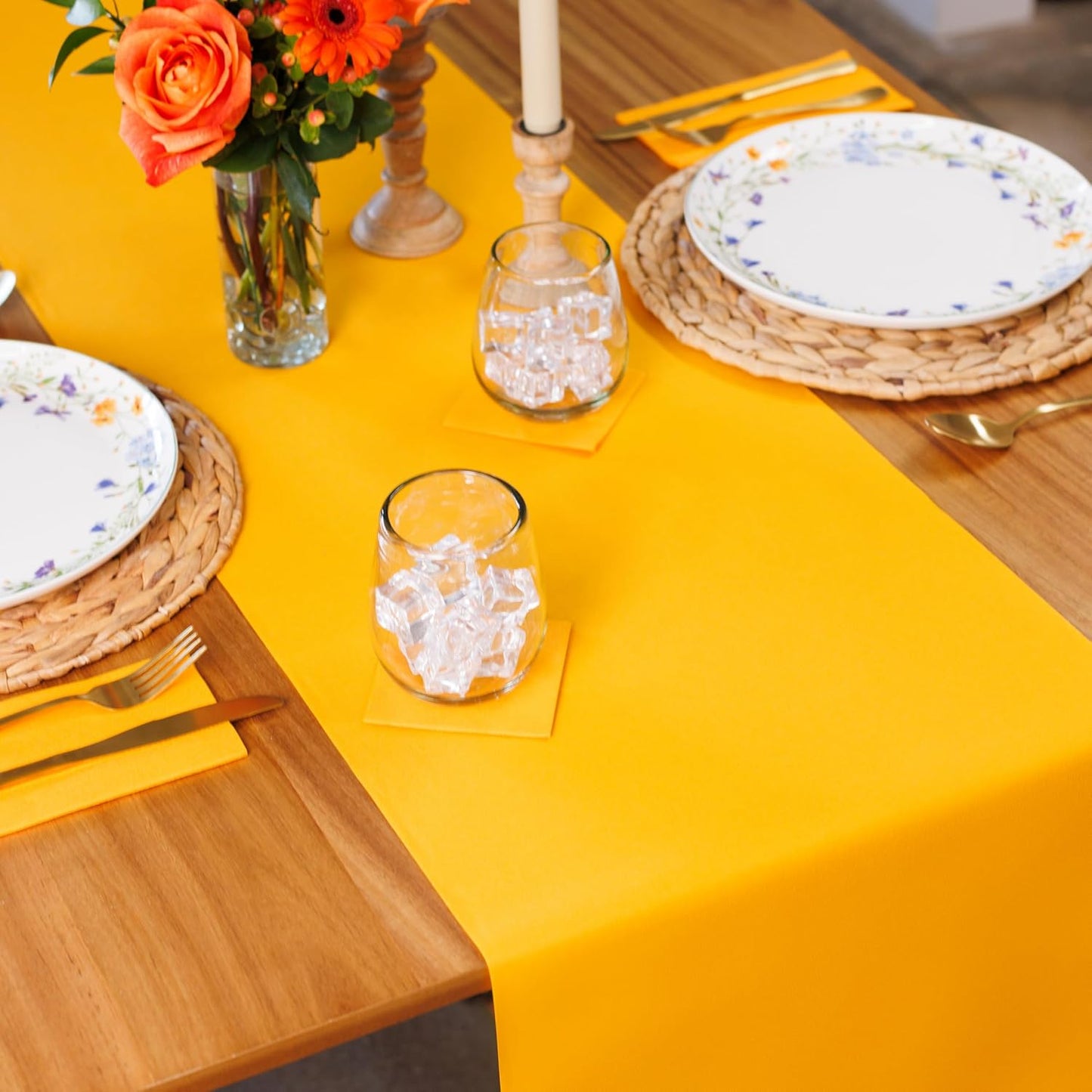 American Homestead Paper Table Runner Roll - 78 ft. Disposable Linen-Like Table Cover Roll - 20 Perforated Table Runners (16" x 48") for Parties, Weddings, and Events -Orange