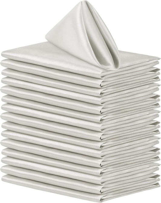 Aneco 16 Pack Square Satin Napkin Bright Silk Table Napkin Soft Smooth Fabric Table Napkin for Wedding Banquet Party Decoration, Grey, 20 x 20 Inch