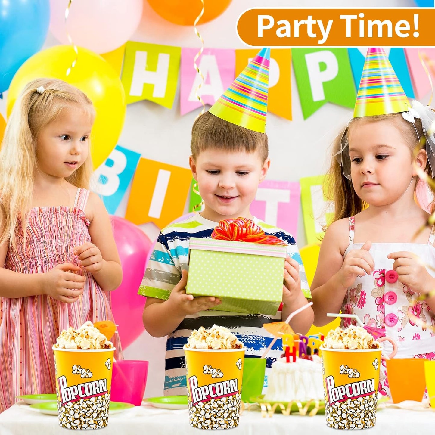 RAYMEA Popcorn Buckets Disposable 32oz Retro Style Paper Leak Proof Popcorn Containers Bowls for Family Movie Night & Party - 10 Pack