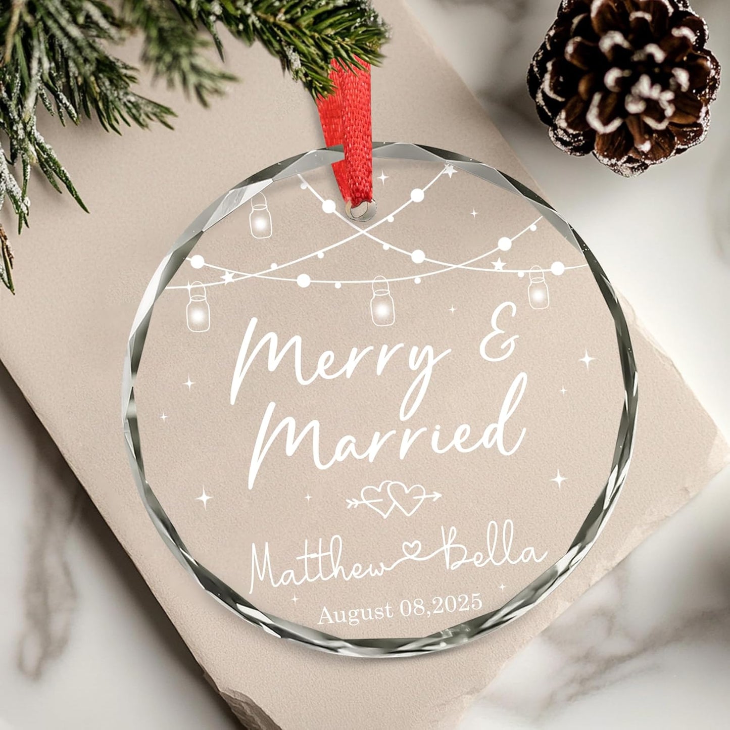 Personalized Wedding Christmas Ornament for Couples 2025 - The Year We Became Mr & Mrs - Merry & Married Christmas Ornaments - Wedding Gifts For Newlywed Couple, Bride And Groom