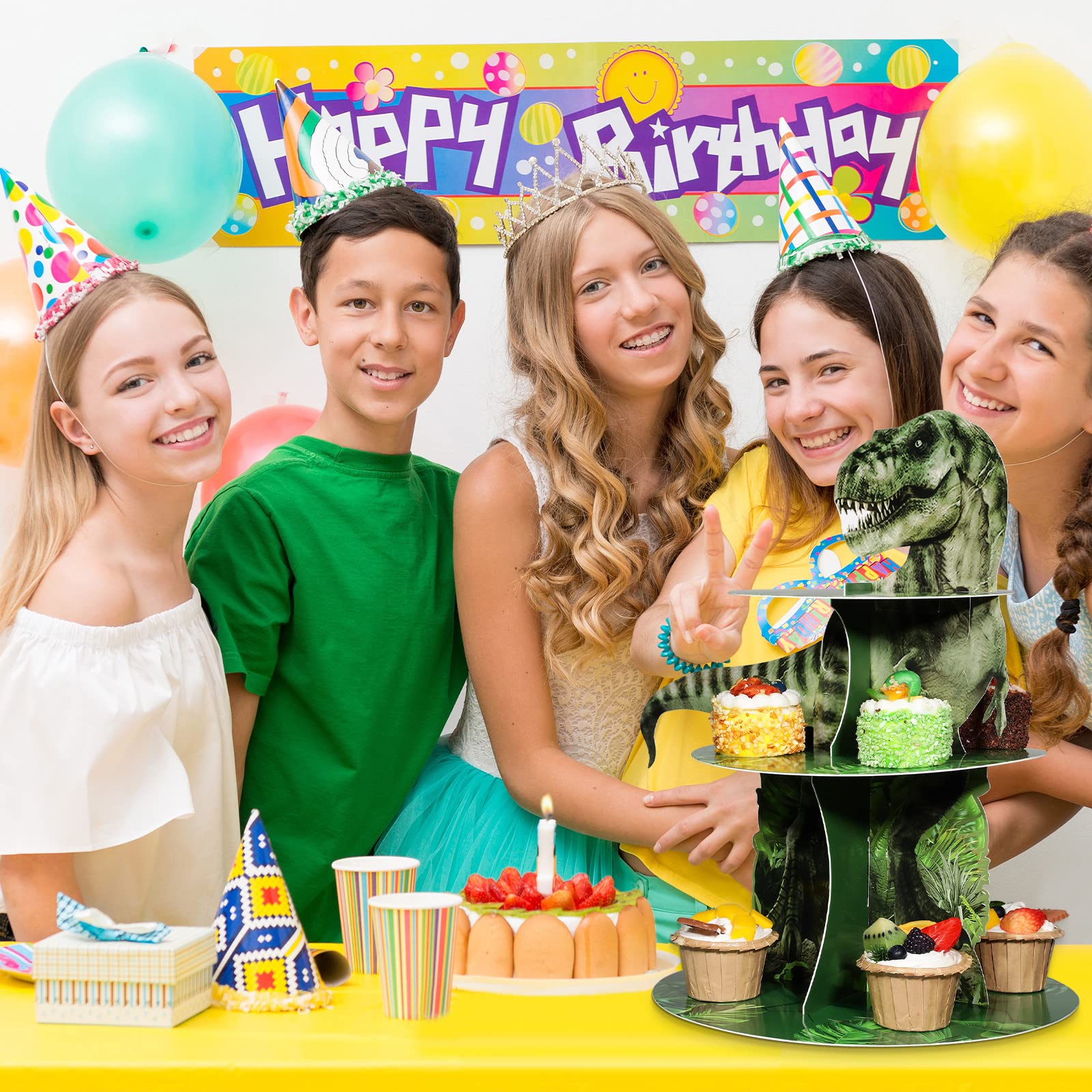 Censen 3 Tier Dinosaur Cupcake Stand for Kids Birthday Party
