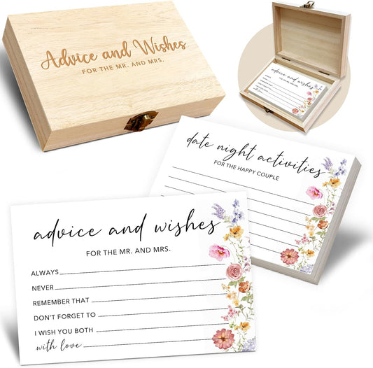 50 Pcs Advice and Wishes for the Mr and Mrs Cards in Box - Bridal Shower Guest Book - Perfect for Newlywed Games, Reception Decor, Engagement Parties & Anniversary Wishes(Wildflower) - B06