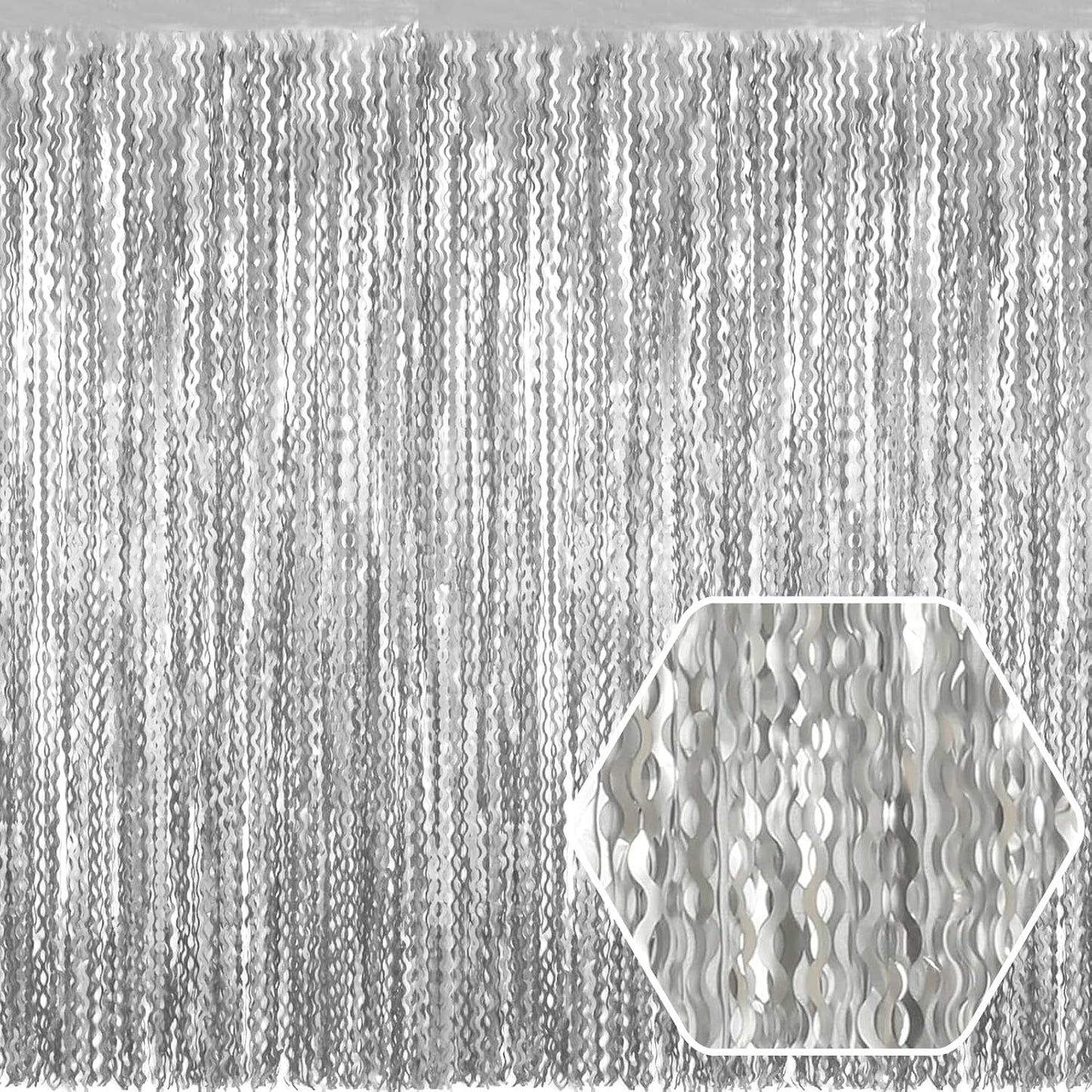 4 Pack Silver Wave Foil Fringe Curtain Backdrop, 3.28Ft x 8.2Ft Metallic Tinsel Foil Fringe Streamer Curtains for Photo Booth, Mother's Day, Easter, Birthday, Wedding Party Decoration