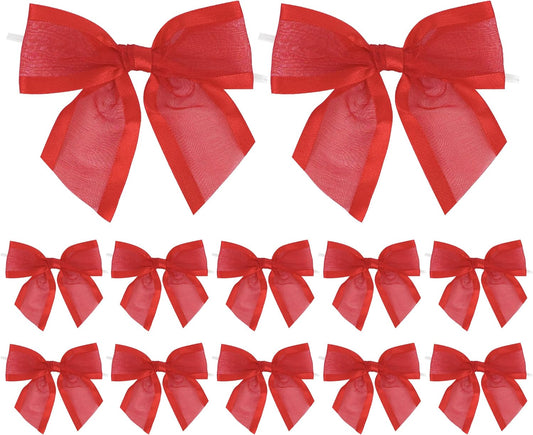 AIMUDI Red Bows for Crafts 4" Organza Bows Premade Twist Ties Bows for Gift Wrapping Crafts Treat Bags Baskets Cake Pop Baby Shower Birthday Wedding Christmas Decor - 12 Counts