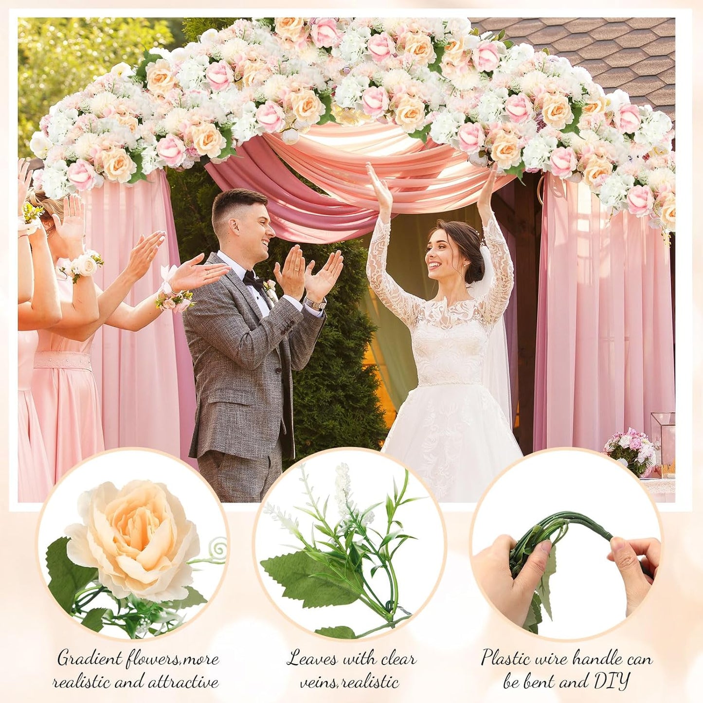 Tigeen Artificial Flowers Artificial Peonies Silk Flowers Faux Peony Fake Peony Silk Hydrangea Bouquet for Wedding Table Centerpiece Floral Vase Decor(White,Pink,6 Bundles)