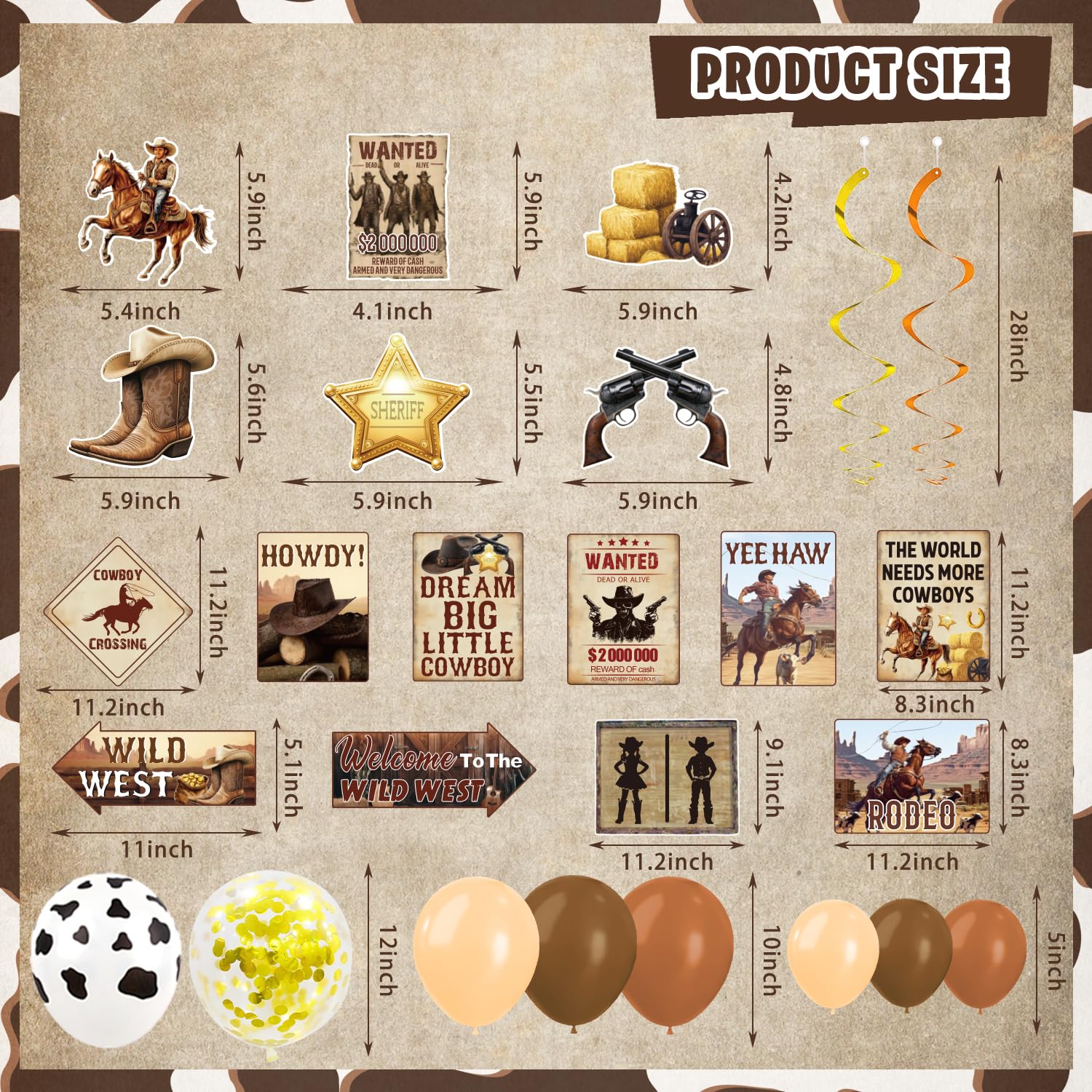 LXlucktim Western Party Decorations, 126 Pcs Wild West Cowboy Rodeo Bday Party Decor Supplies for