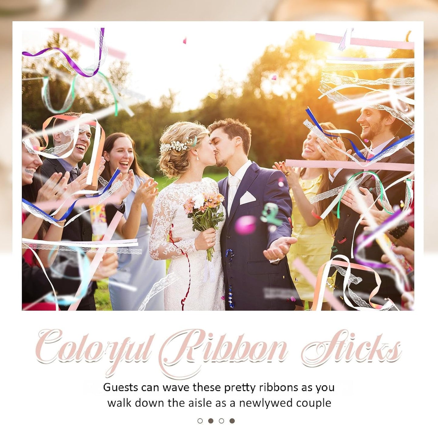 Taiyin 150 Pcs Lace Ribbon Stick Wands Wedding Wand Streamers with Bell Silk Ribbon Fairy Wand Wedding Send Off Streamer for Baby Shower Holiday Party Favors (Colorful)