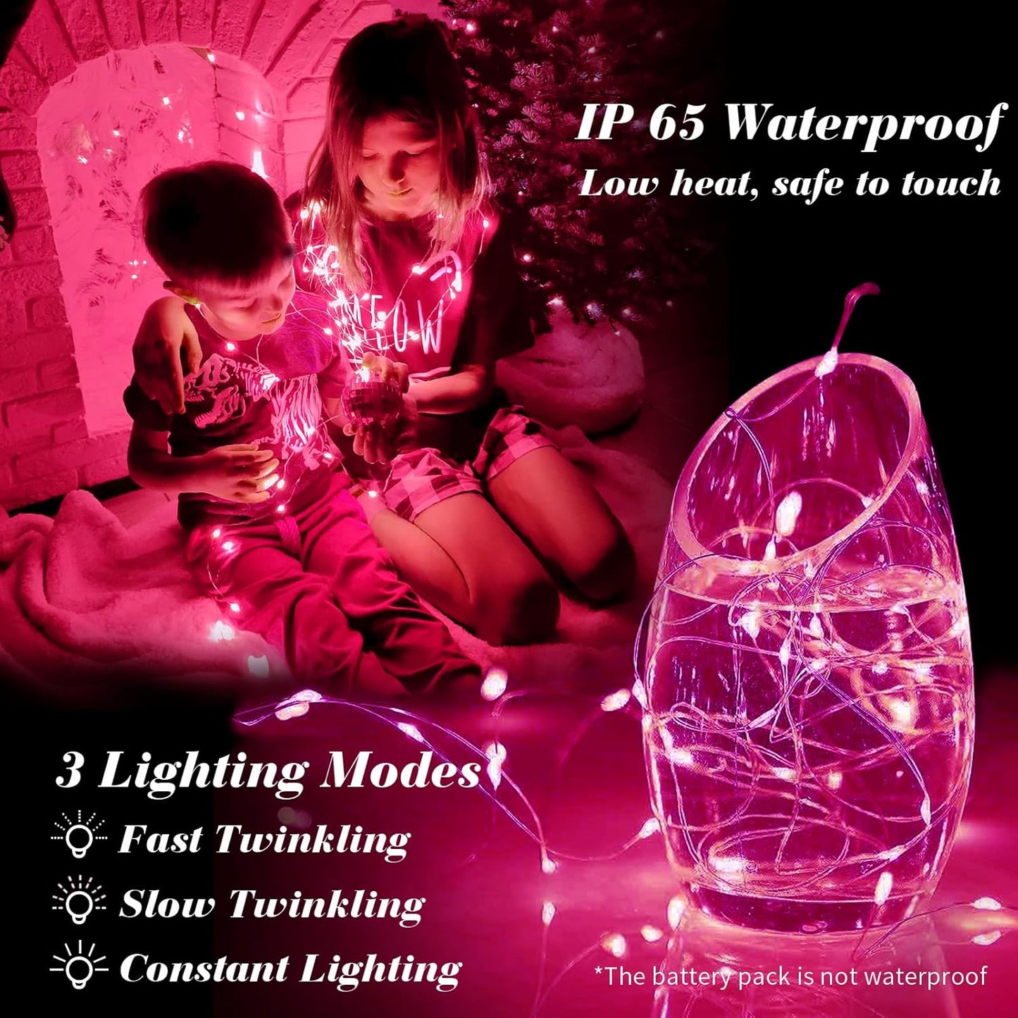ZGWJ 12 Pack Fairy Lights Battery Operated, 7ft 20 Mini LED Fairy String Lights Silver Wire 3 Modes for DIY, Parties, Wedding, Bedroom, Halloween Christmas Decoration Pink