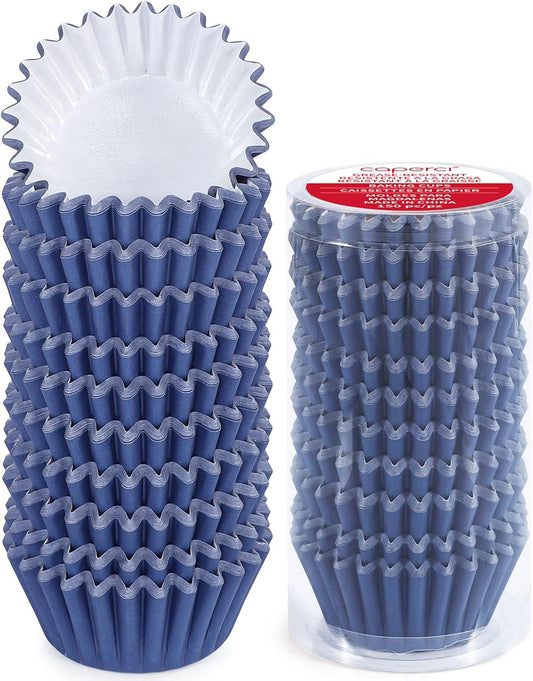 Caperci Grease-Resistant Standard Cupcake Liners 150 Counts - Heavy Duty Paper Muffin Baking Cups, Odorless, No Muffin Pan Needed, Easily Peels (Navy Blue)