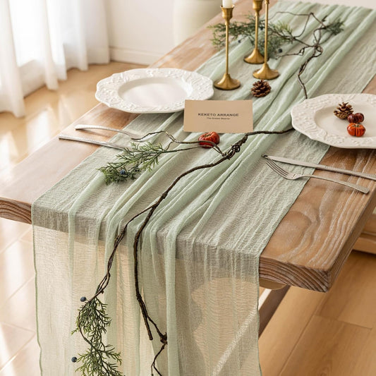 3pcs Cheesecloth Table Runner Sage Green Gauze 120 Inch 10 FT Rustic Boho Cheese Cloth Runner for Wedding Baby Shower Bridal Shower Party Long Sheer Centerpiece Home Decoration