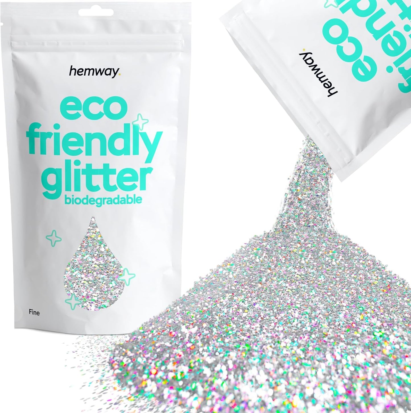 Hemway Eco Friendly Biodegradable Glitter 100g / 3.5oz Bio Cosmetic Safe Sparkle Vegan For Face, Eyeshadow, Body, Hair, Nail And Festival Makeup, Craft - Fine (1/64" 0.015" 0.4mm) - Silver Holographic