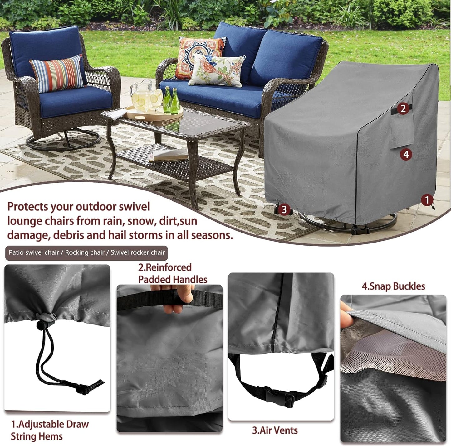 Okcool Outdoor Swivel Chair Cover 2 Pack,Outdoor Furniture Patio Chair Covers Waterproof Clearance,(27.5"W x 32.5"D x 39"H) Outdoor Lawn Patio Furniture Covers,Grey