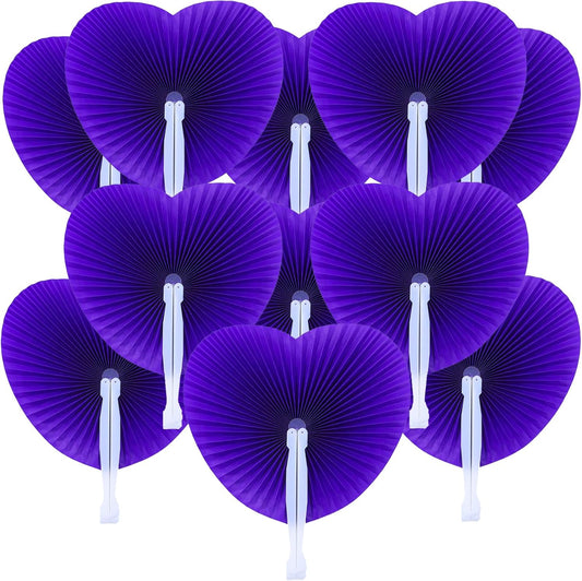 12 Packs Decorative Paper Folding Hand Fans Handheld,Purple Heart Foldable Wedding Fans Chinese and Japanese Fans Bulk for Bridal Guest Church Party Favors Dancing Birthday DIY
