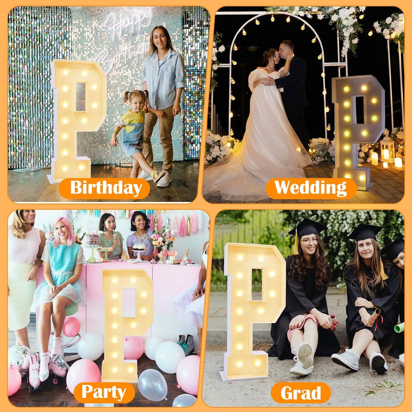4ft Marquee for Letters P, Large Light up Letters, Multifunctional Large Marquee for Letters 4 Feet Tall for Party Decorations, Letter Balloons, Wedding Decor, Proposal Decorations (Letters P)