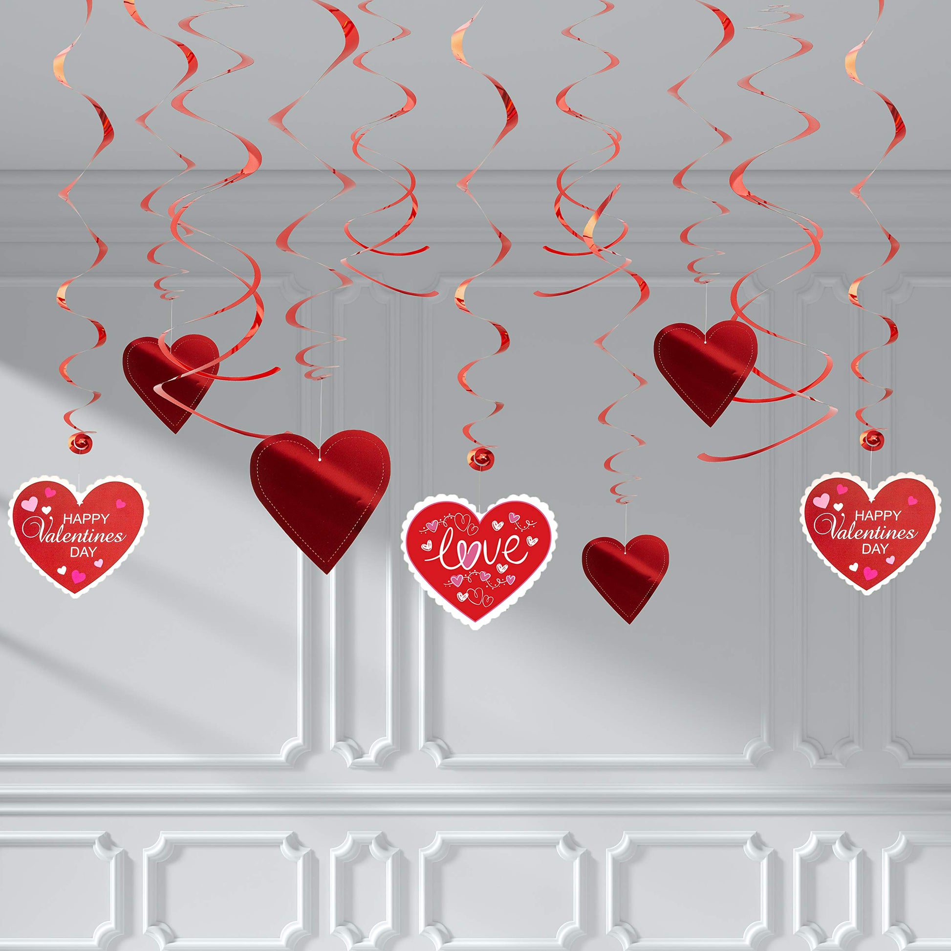 JOYIN 27 Pieces Valentines Day Swirl String Cutout, Decoration Kit with Heart Shaped Garland