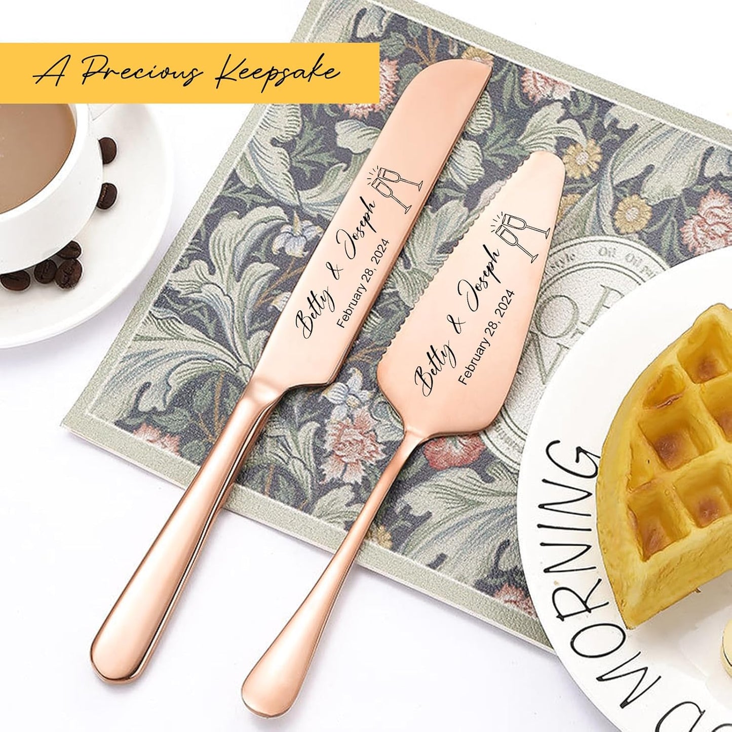 Personalized Wedding Cake Knife and Server Set Stainless Steel Forks Cake Cutter Server Engraved Cake Cutting Set for Wedding Anniversary Engagement Birthday Gifts