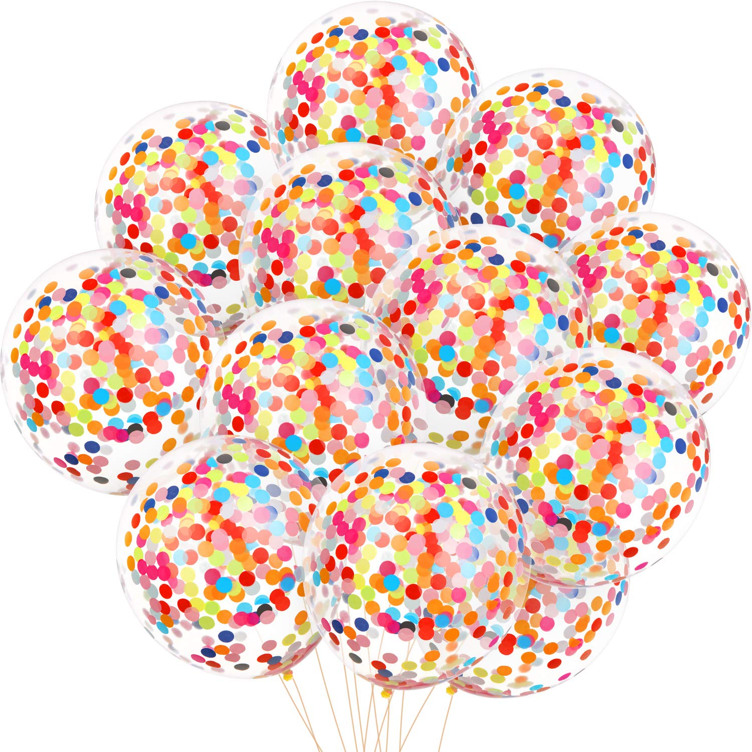 Gejoy 50 Pieces Rainbow Multicolor Confetti Balloons 12 Inches Latex Balloon with Bright Colorful