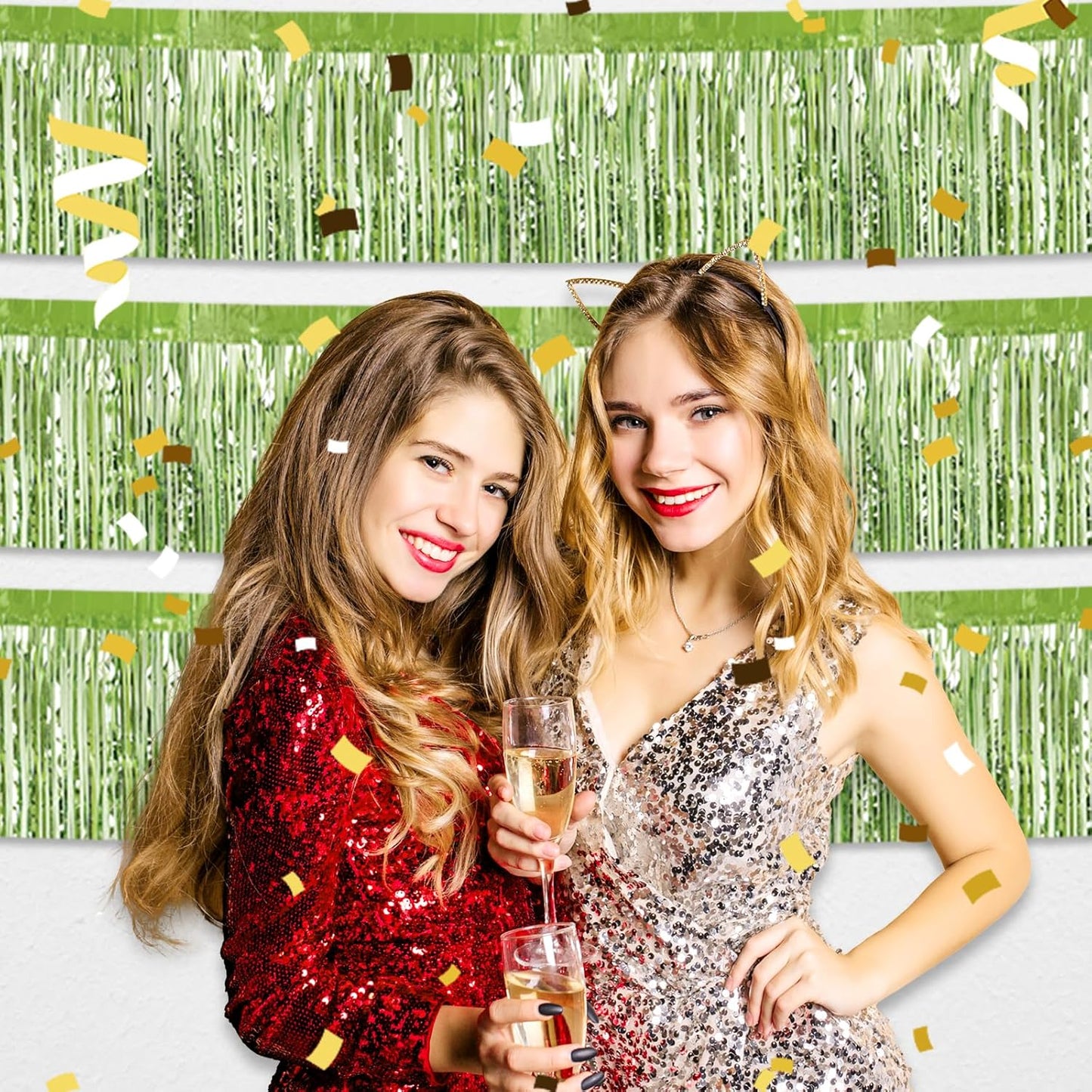 6 Pack 10 Feet Light Green Foil Fringe Garland Metallic Tinsel Streamers Banner Wall Hanging Curtain Backdrop for Parade Floats, Birthday, Graduate, Mother's Day, Wedding Party Decoration