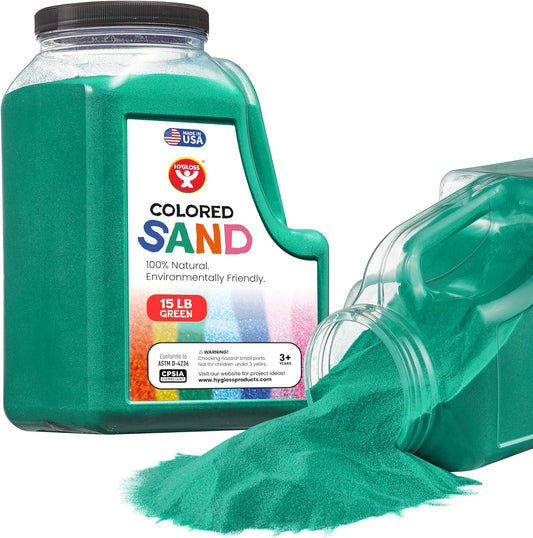 Hygloss Colored Sand for Crafts - 15 lb Bottle, Green Vibrant Colorful Fine Sensory Play Sand Art Kits for Kids - Classroom Activities for Children 3 4 5 6 7 8 9 10 11 12 - Safe for Ages 3+