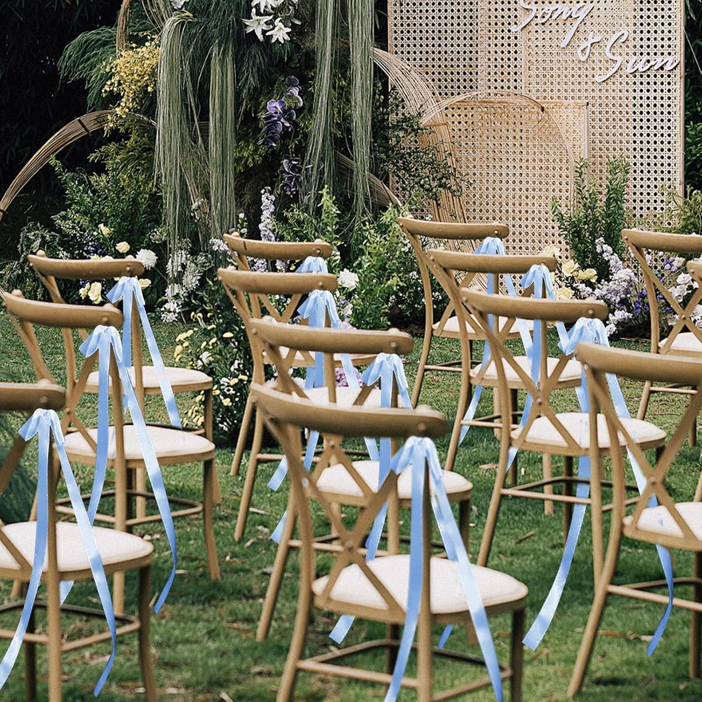 24 Pcs Large Wedding Blue Ribbon Bows for Wedding Chairs Decorative Ribbon Sashes for Pew Back Elegant Ceremony Ribbons for Bridal Shower Banquet Marriage Ceremony