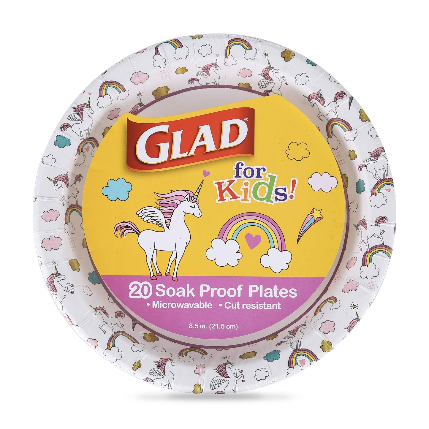 Glad for Kids Disposable Paper Plates, Unicorns, 8.5 Inch, 20 Count