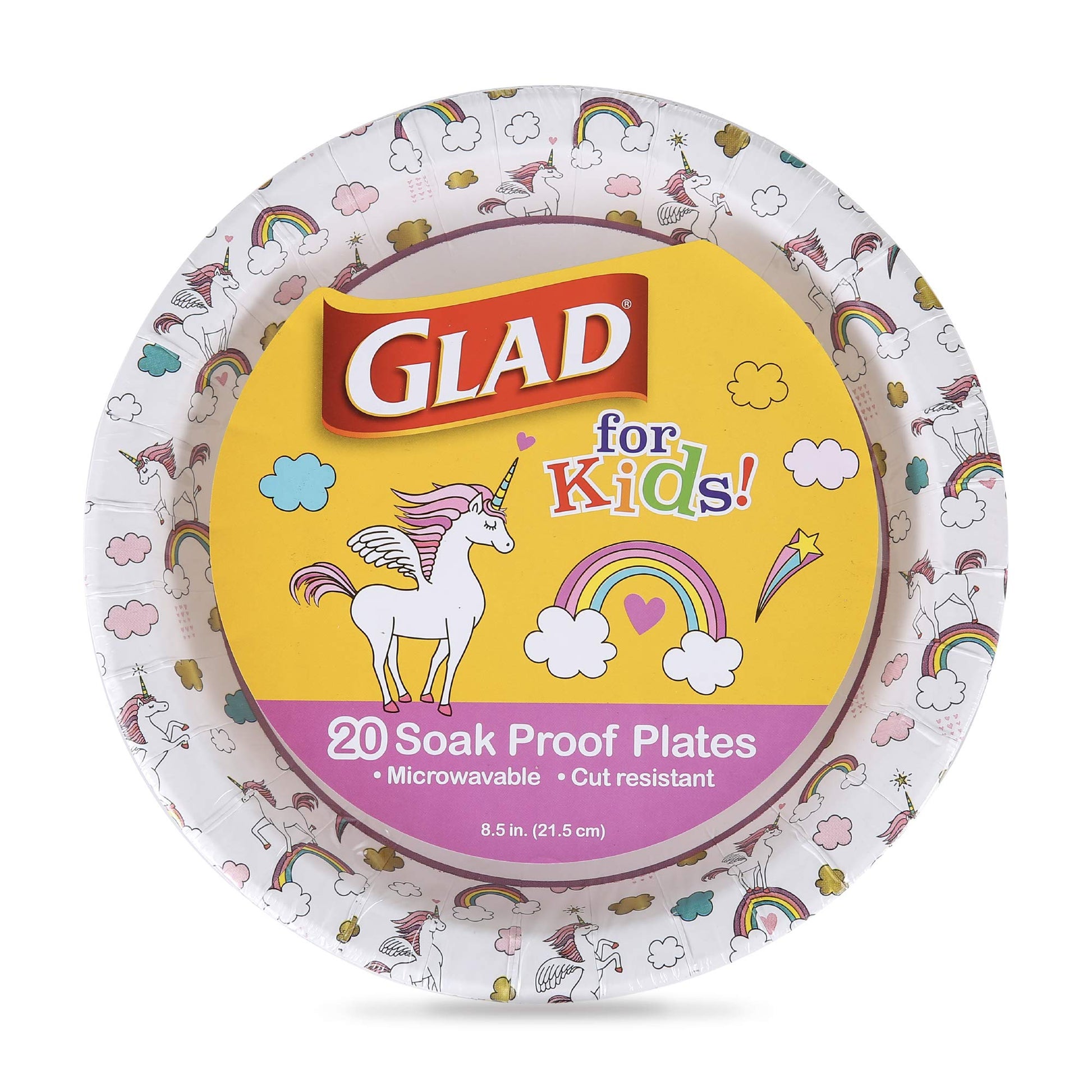 Glad for Kids Disposable Paper Plates, Unicorns, 8.5 Inch, 20 Count