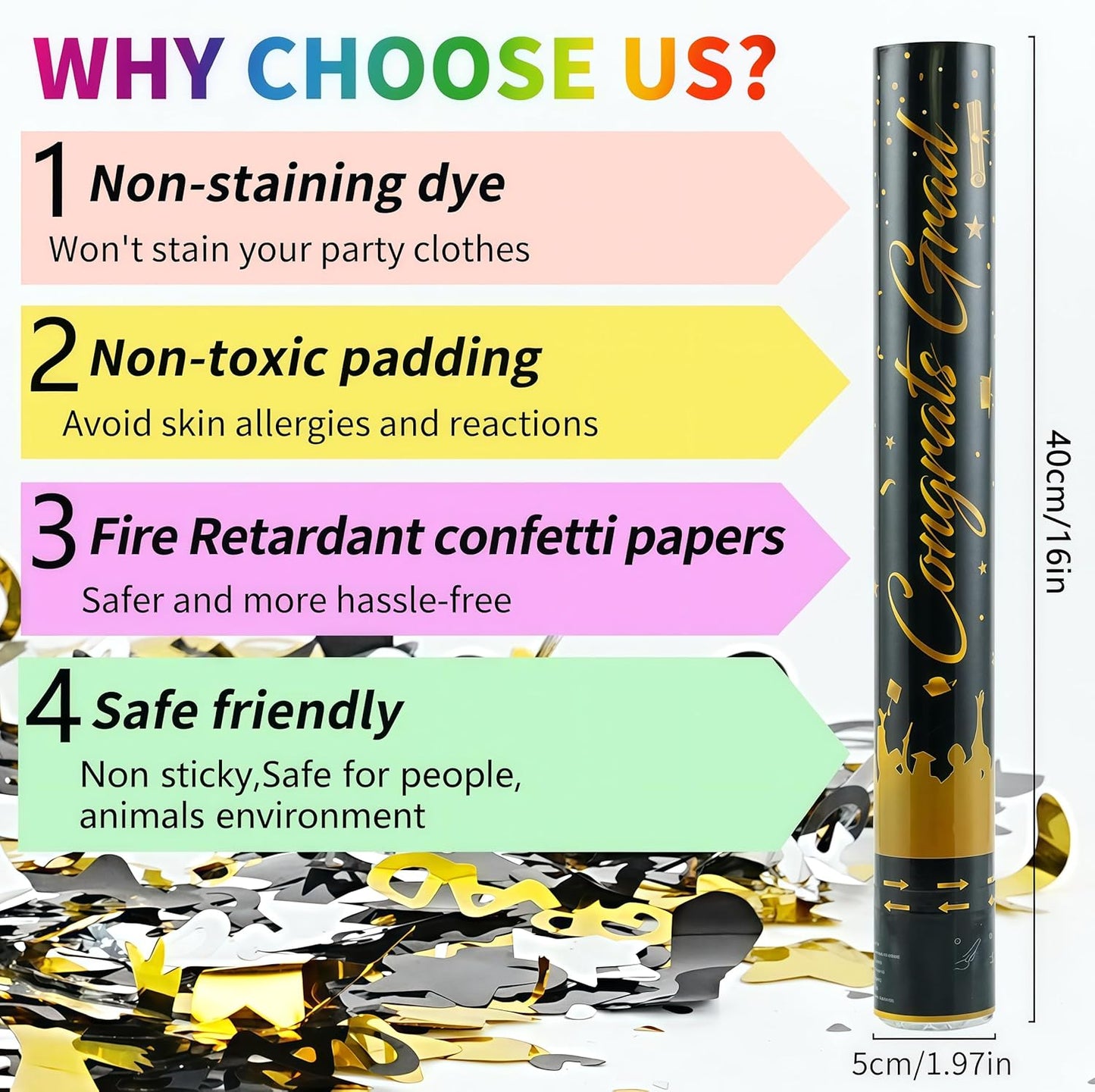 16 inch Graduation Confetti Poppers,Confettis Cannons Bulk with Diploma GRAD Star&Cap Design for Graduation Ceremony Party Favor Supply,Class Toss Ceremony,Class of 2025 Confetti (6Pack)