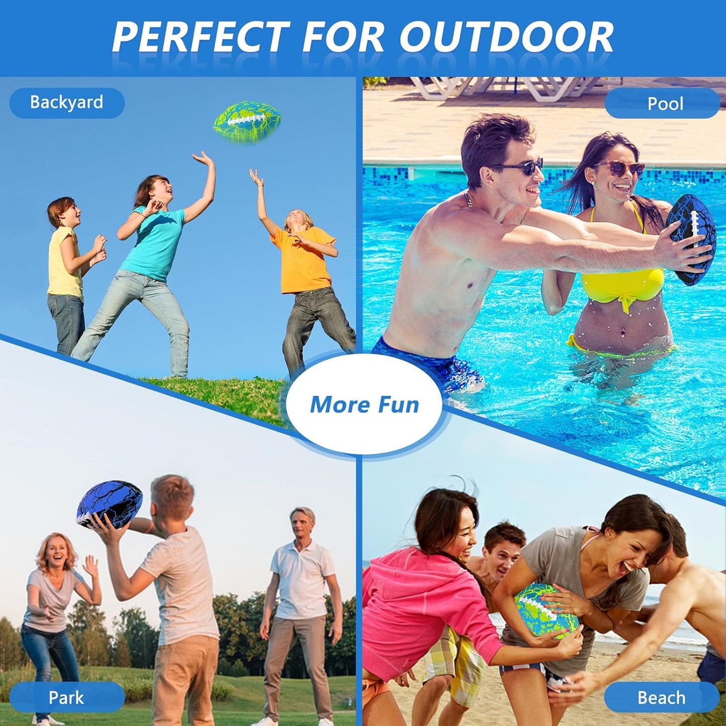 Jasonwell Pool Beach Water Football - 2Pack Strong Grip Waterproof Football for All-Weather Play Pool Toys Beach Games Outdoor Sports Toy Christmas Birthday Gifts for Kids Boys Teens Adults