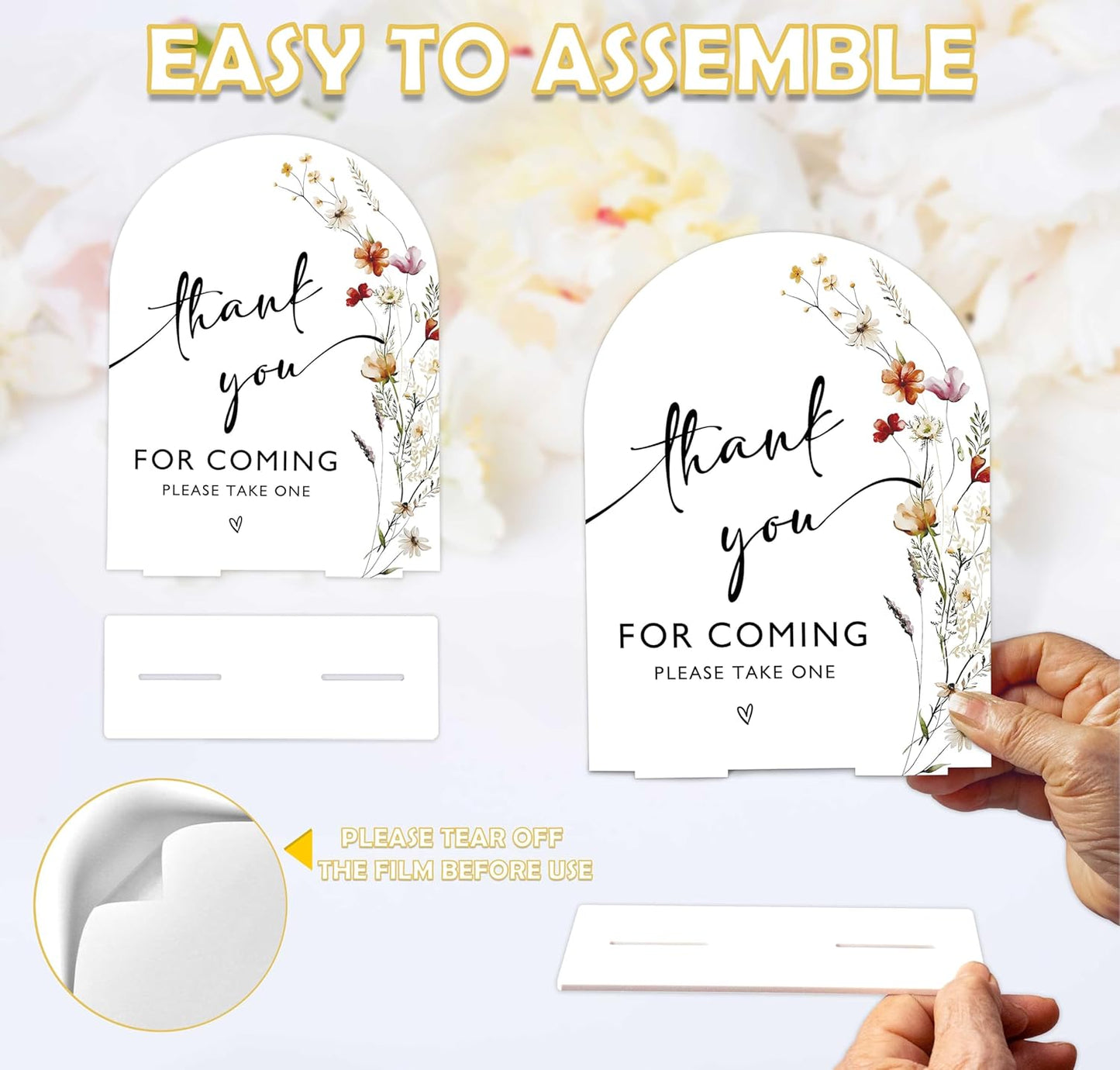 Boho Floral Thank You For Coming Sign, 6 x 8 Inch White Arch Acrylic Wedding Sign with Holder, Wedding Sign for Ceremony and Reception, Wedding Decoration, Wedding Supplies - BX03