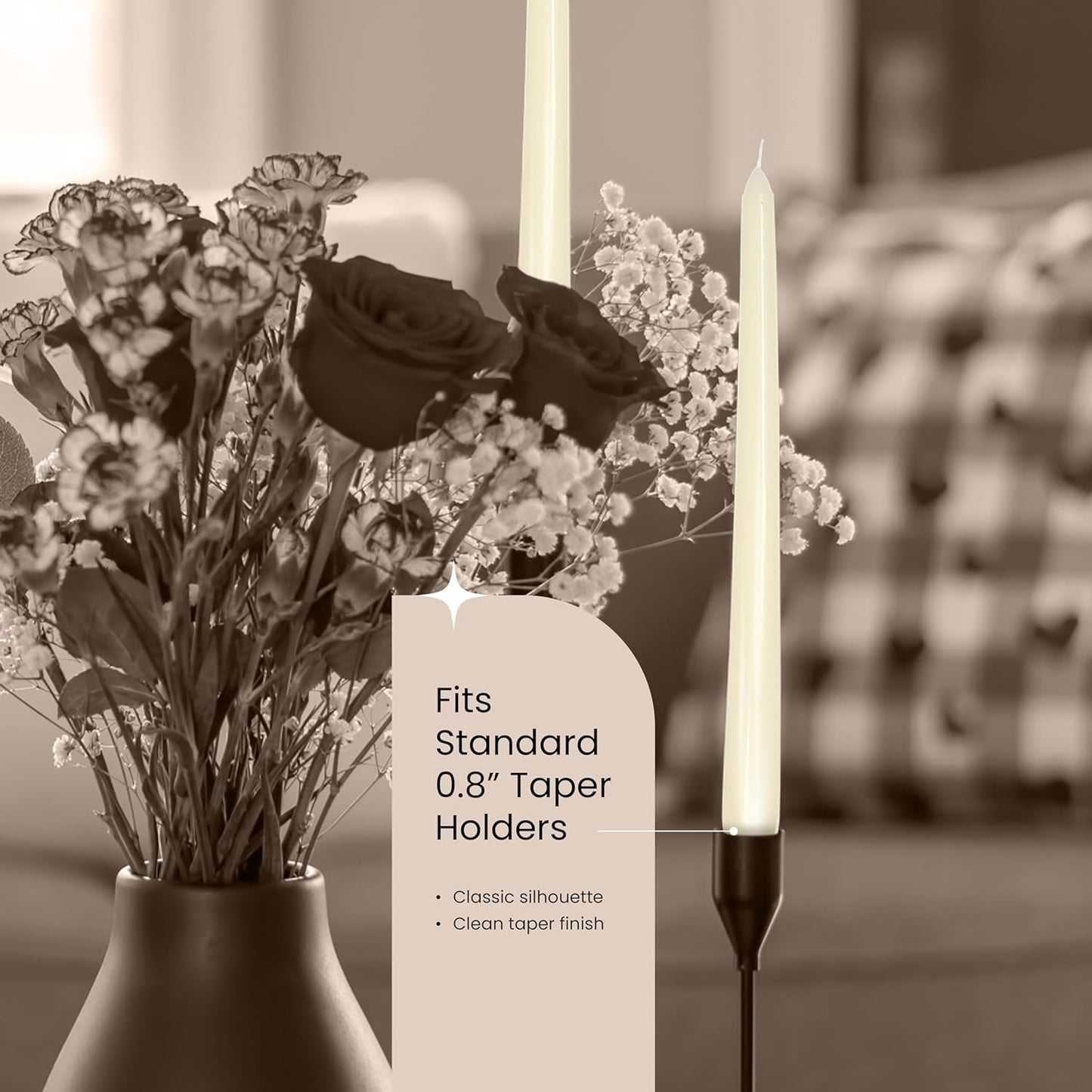 Leor & Lair Ivory Taper Candles - 4 Pack 10" Ivory Candlesticks - Unscented Cream Candle Sticks for Home Decoration, Holiday Tables, Weddings, Restaurants & Business Events