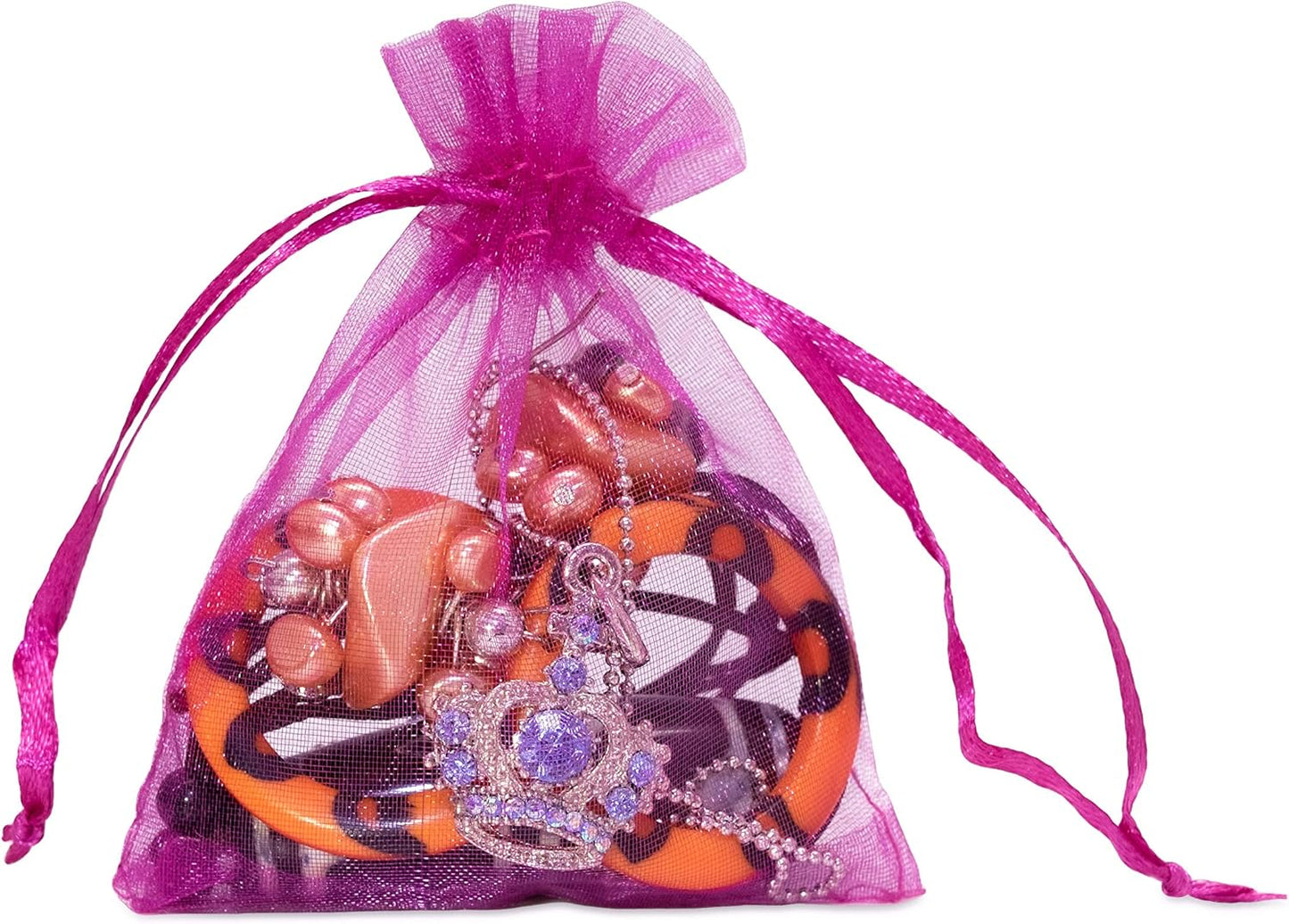 TheDisplayGuys 48-Pack 3x4 Hot Pink Sheer Organza Gift Bags with Drawstring, Jewelry Candy Treat Wedding Party Favors Mesh Pouch