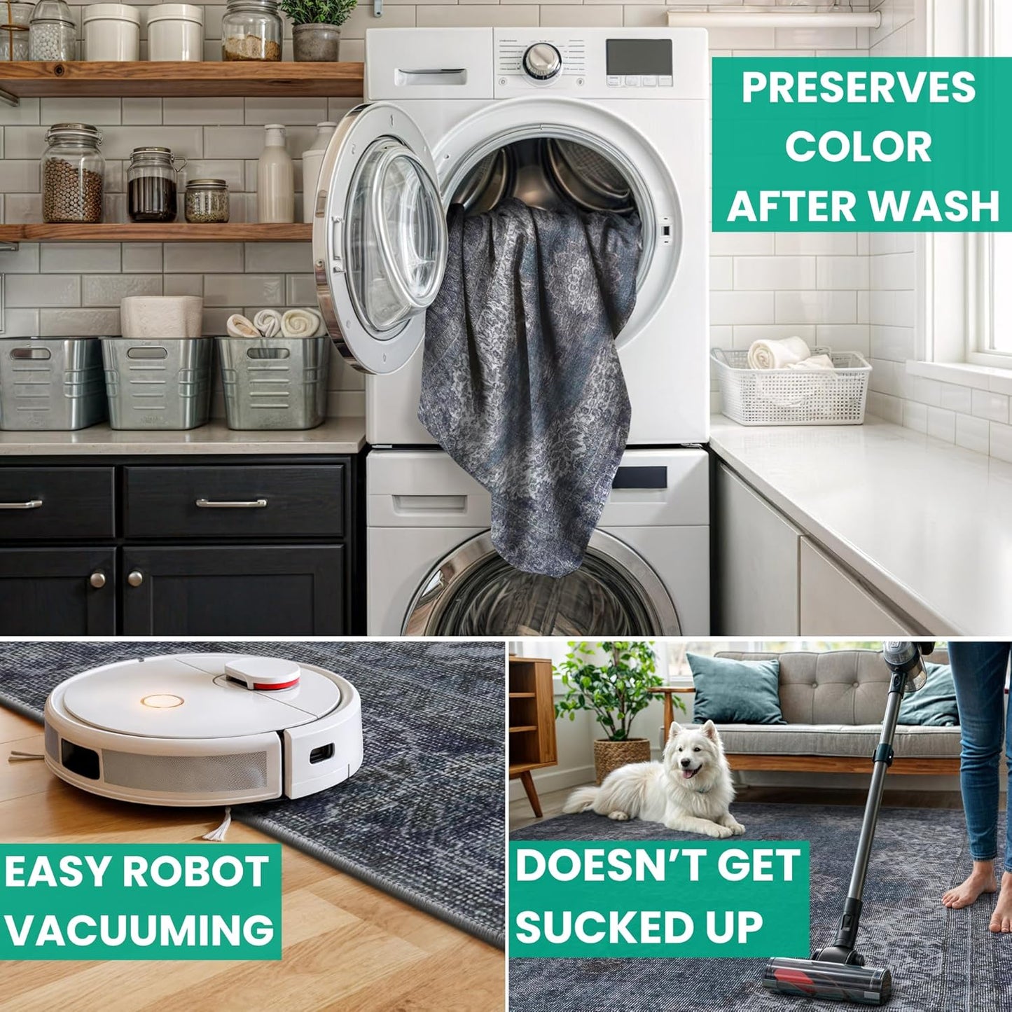 Bloom Rugs Washable Non-Slip 8' x 10' Rug - Dark Teal Traditional Medallion Area Rug for Living Room, Bedroom, Dining Room, and Kitchen - Exact Size: 8' x 10'