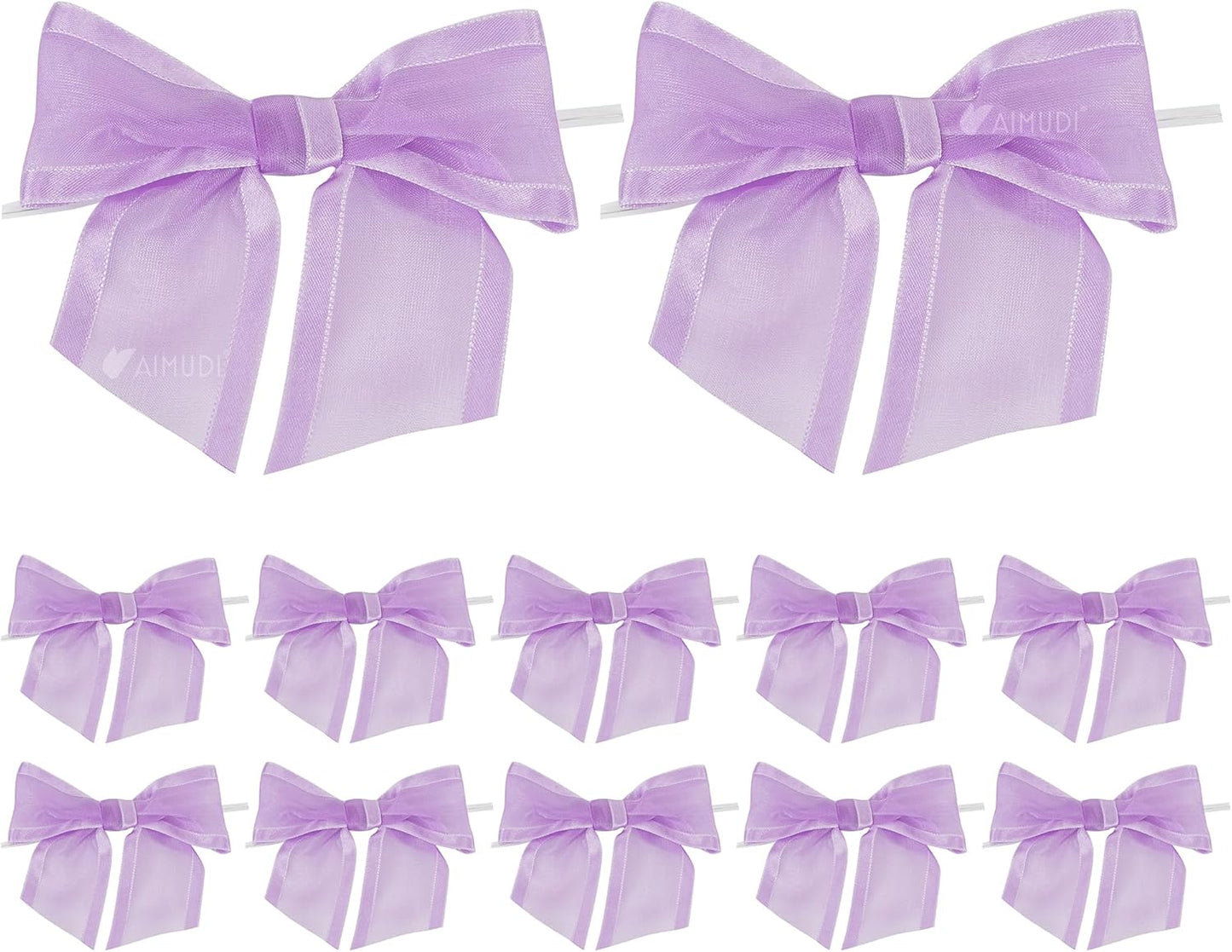 AIMUDI Purple Bows for Crafts 4" Lavender Bows with Twist Ties Premade Lilac Bows Pre Tied Organza Bows for Treat Bags, Easter's Day, Cake Pop,Gift Wrapping,Baby Shower,Wedding Favor -12 Counts