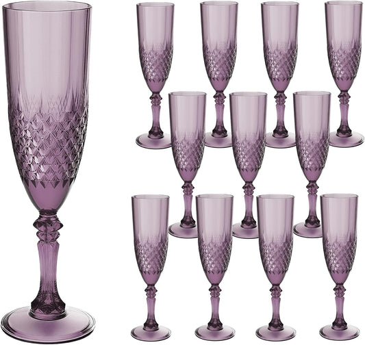 Plastic Champagne Flutes, 12PCS Dark Purple Wine Glasses Goblets Cups Reusable Flute, for Halloween Weddings Bachelor Parties Toasting and Events(12, Dark Purple)