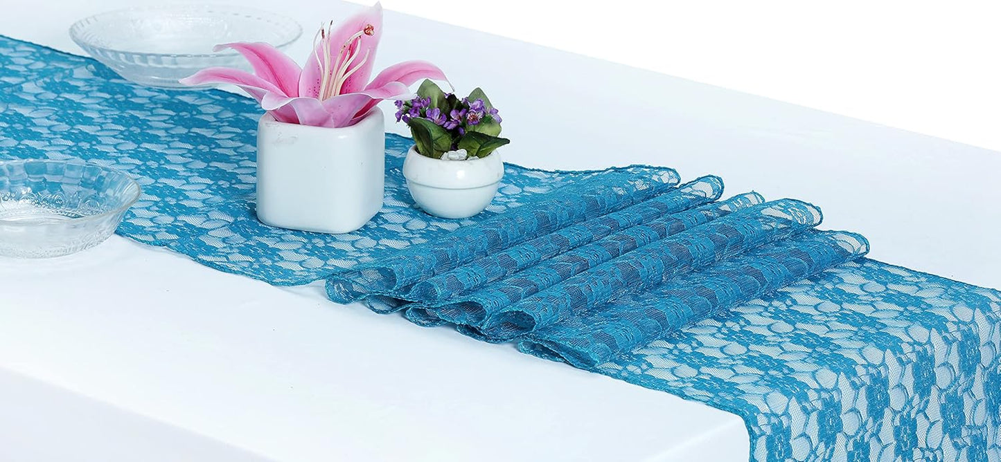 MDS Pack of 15 Wedding 12 x 108 inches Lace Table Runner for Wedding, Decorations for Birthday Parties, Banquets, Graduations, Engagements, and Runners fit Rectangle, Round Table- Dark Teal