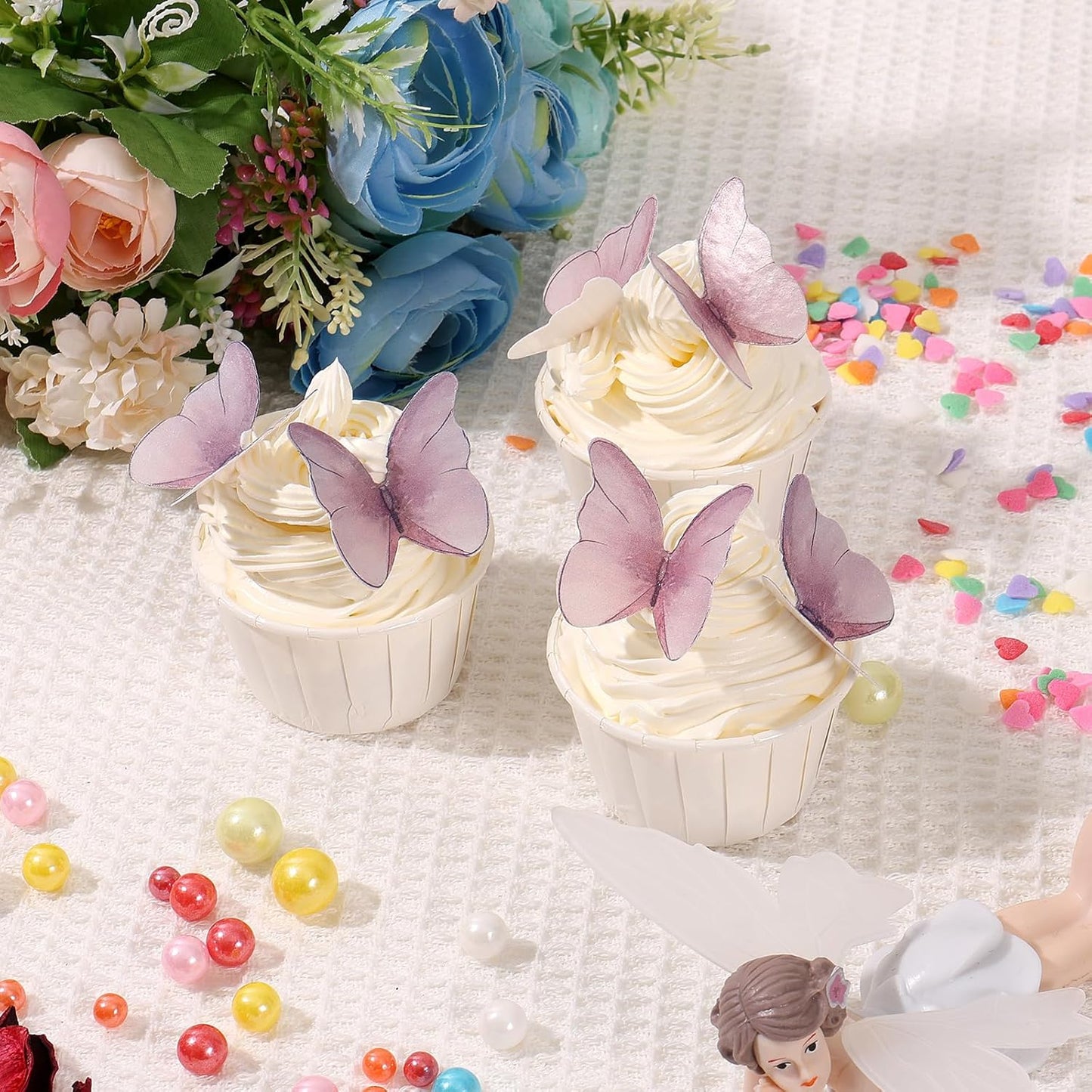 48Pcs Edible Butterflies Cake Topper Edible Butterfly Cupcake Toppers Wafer Paper Butterflies Edible Butterfly Cake Decorations for Wedding Birthday Party Cupcakes Decorating (Purple)