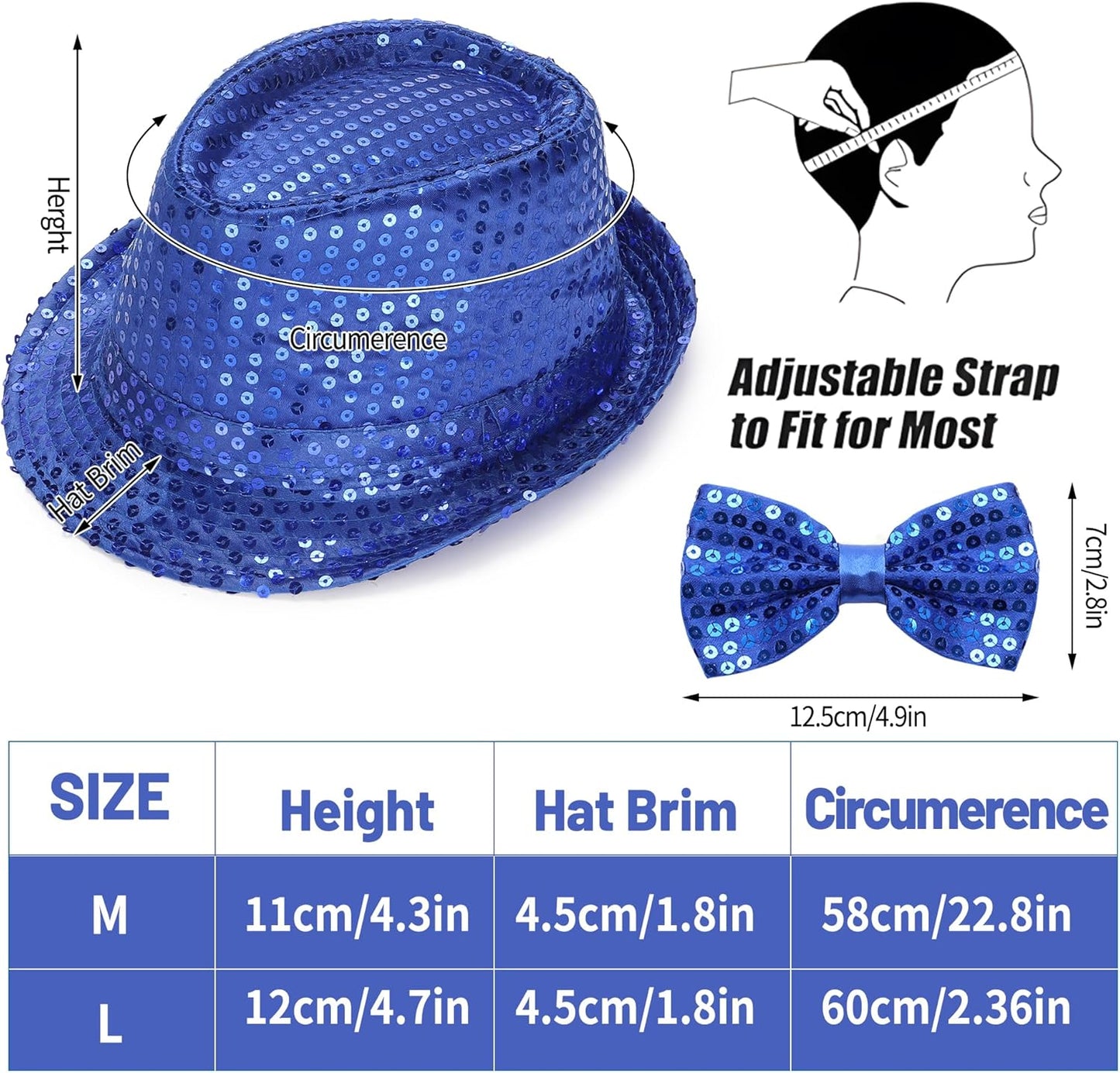 10 Pcs Unisex Sequin Fedora Hat Sequin Bow Ties Set Bling Retro Dance Jazz Cap Funky Party Costume Fedora