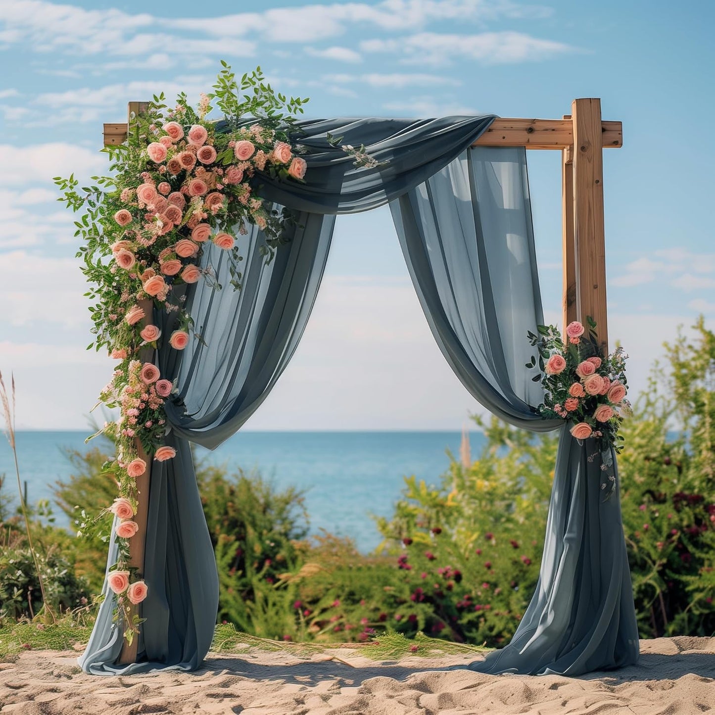 Wokceer Wedding Arch Draping Fabric Grey Blue 28.7" x 20FT Sheer Drapes Backdrop for Ceremony, Birthday Party, Bridal Shower Decoration