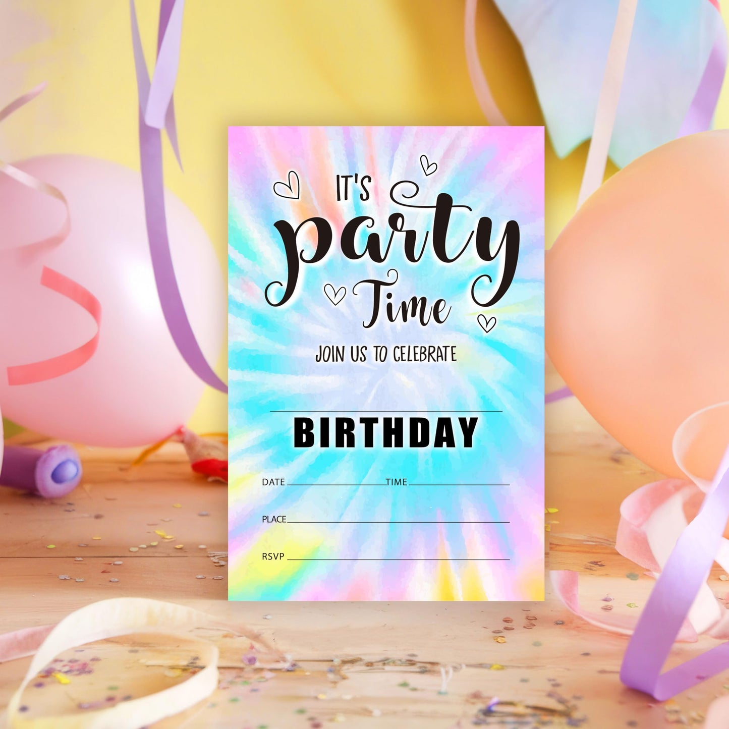 seclate Tie Dye Theme Birthday Invitations, 25 Double-Sided It's Party Time Invitation Cards with