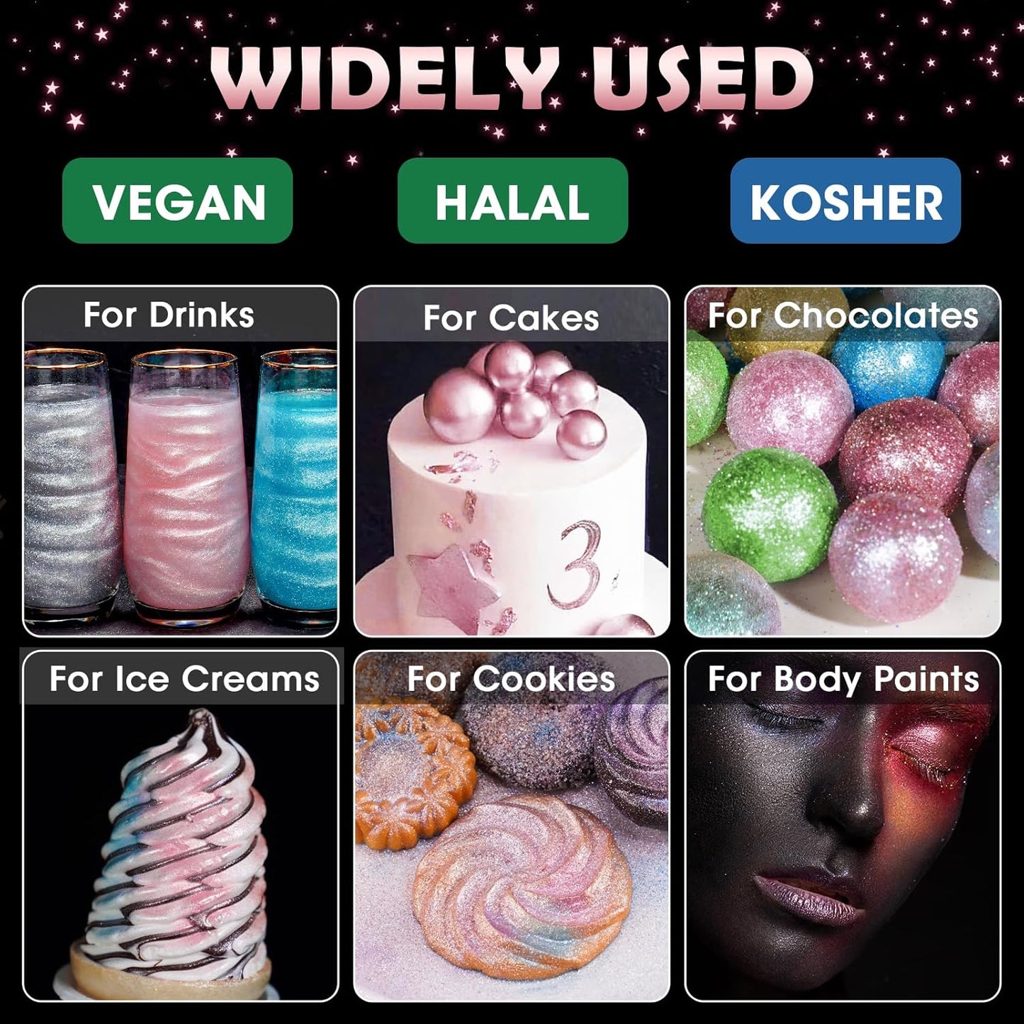 NiHome Edible Food-Grade Glimmer Powder Glitter Luster Dust Metallic Food Decorating Sprinkle Glimmery Dust for Drink Wine Beverage Cake Candy Dessert Bakery Restaurant Vegan (0.18oz/5g, Girl Pink)