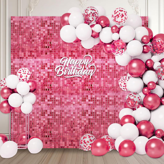 12PCS Deep Pink Shimmer Wall Backdrop, Laser Square Sequin Photo Backdrops Panel, Glitter Wall Background for Birthdays, Weddings, Christmas, Engagements, Disco Bachelorette Party Decor (3FTx4FT)
