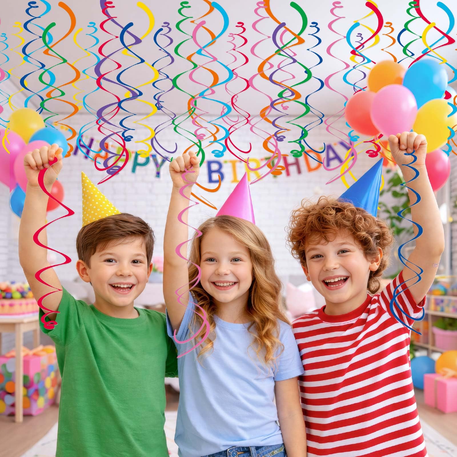HonuGoGo 48‑Piece Multi-Color Paper Swirl Decorations – Hanging Party Swirls for Birthday, Baby