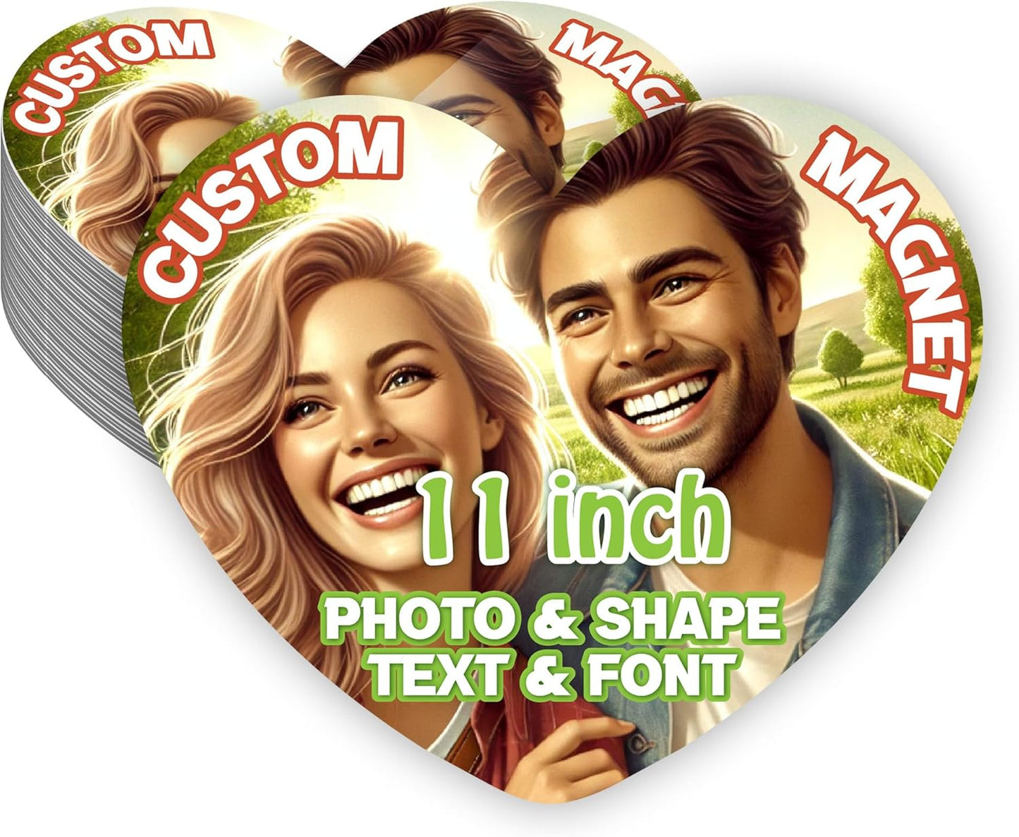 KETABAO – 11" Customized Photo Heart Magnets for Refrigerators and Cars – Personalized Magnetic Decoration for Homes and Storage Cabinets
