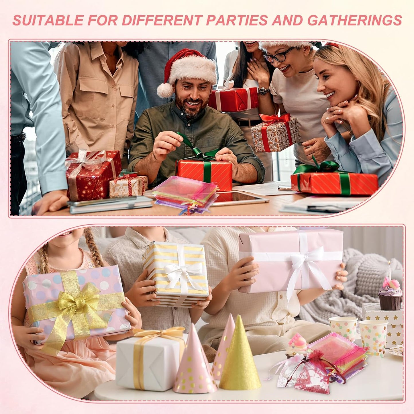 uxcell 50 Pcs Organza Gift Bags, 2.7x3.5 Inch Drawstring Pouches Jewelry Gift Bags, Small Wedding Favor Pouches for Christmas Birthday Wedding Goodie Candy Candle, Rose Red