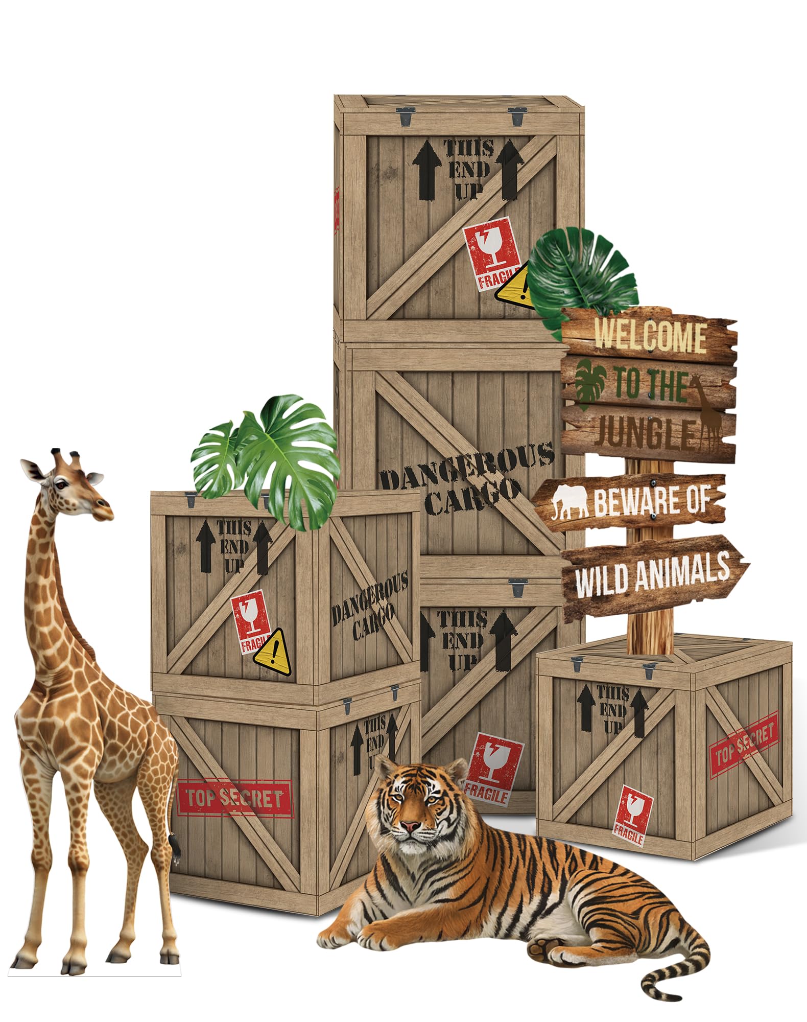KARAQY Jungle Safari Party Decorations – 10 Inch Jungle Theme Favor Boxes with Wild Animal