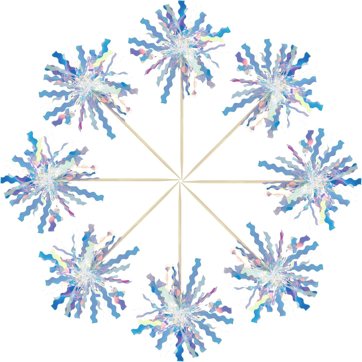 Gyufise 30Pcs Foil Firework Cupcake Toppers Happy Birthday Cake Toppers Tinsel Flower Drink Stirrers Cocktail Food Fruit Toothpicks for Valentine's Day Party Birthday Wedding Supplies Laser Silver