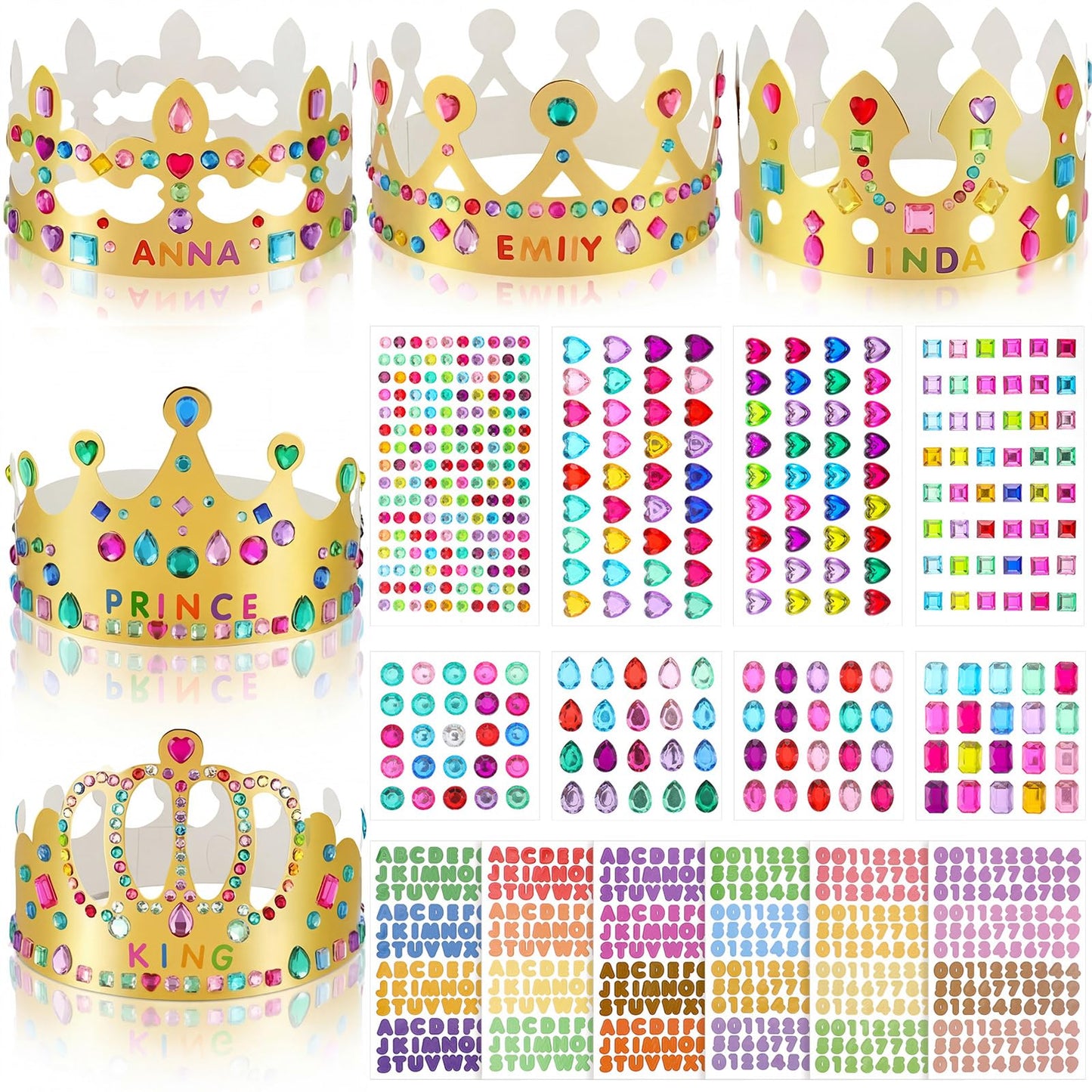 Chinco 34 Pcs DIY Gold Paper Crown for Kids Birthday Party with Gem Sticker